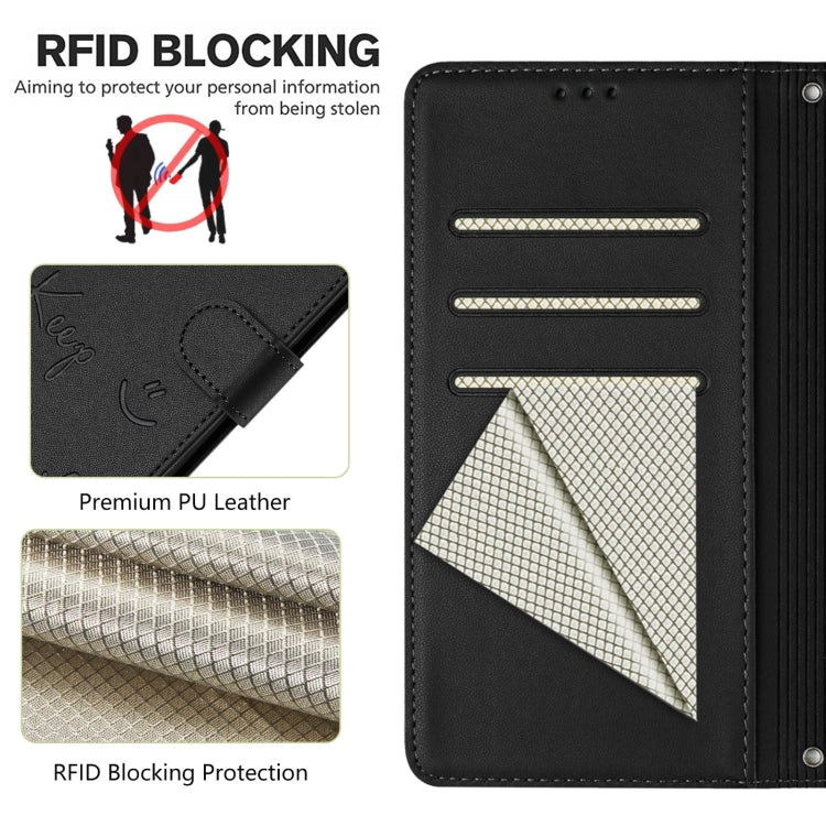 Funda de Cuero Rfid con Relieve Sonriente para OnePlus Nord N10 5G (Negra)