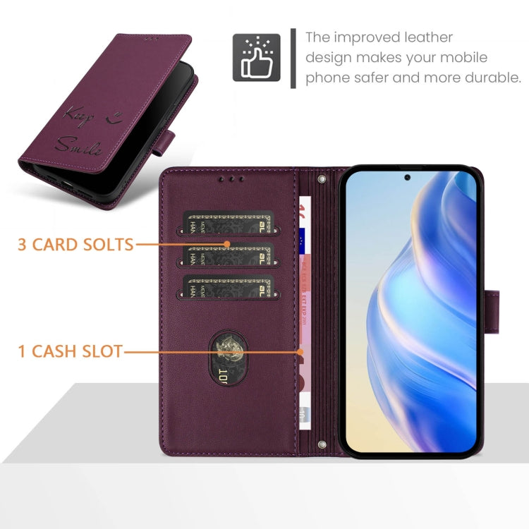 Funda de Cuero Rfid con Relieve Sonriente para OnePlus Nord N10 5G (Violeta)