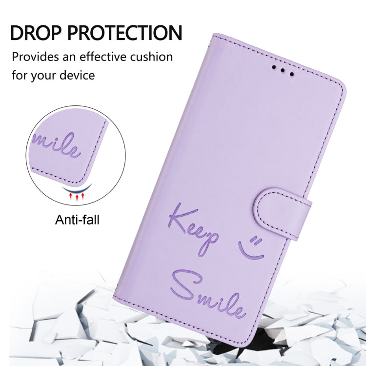 Funda de Cuero Rfid con Relieve Sonriente para Oukitel C57S (Morado Claro)