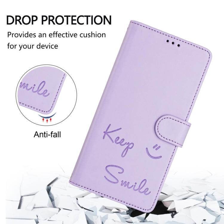 Funda de Cuero Rfid con Relieve Sonriente para Huawei Nova 13/Nova 12 (Morado Claro)
