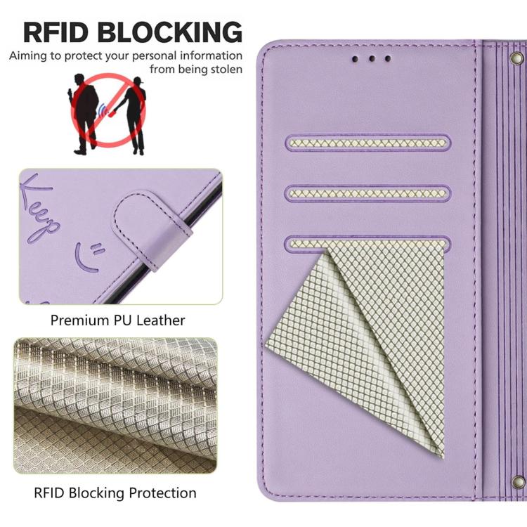 Funda de Cuero Rfid con Relieve Sonriente para Huawei Nova 13/Nova 12 (Morado Claro)