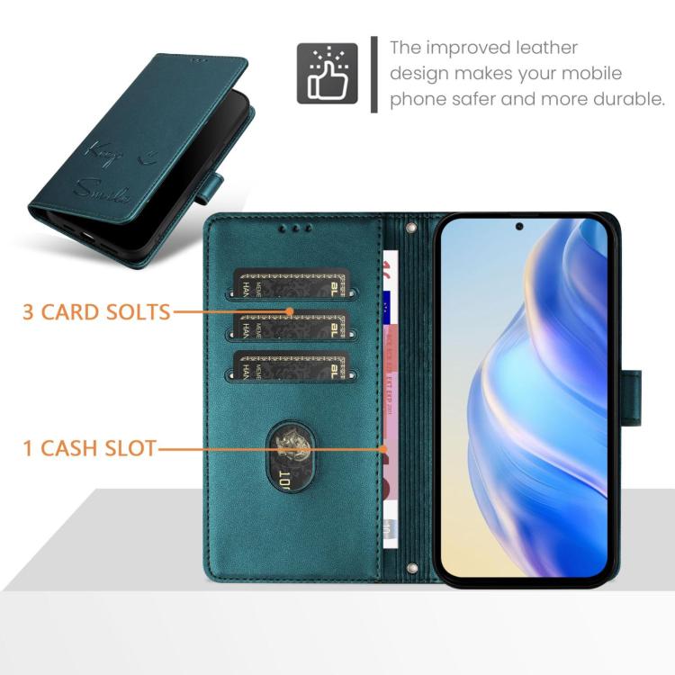 Funda de Cuero Rfid con Relieve Sonriente para Huawei Nova 13 Pro (Verde Pavo Real)