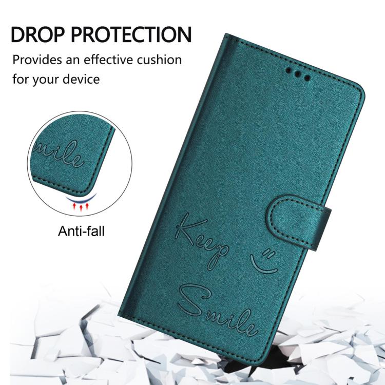 Funda de Cuero Rfid con Relieve Sonriente para Huawei Nova 13 Pro (Verde Pavo Real)