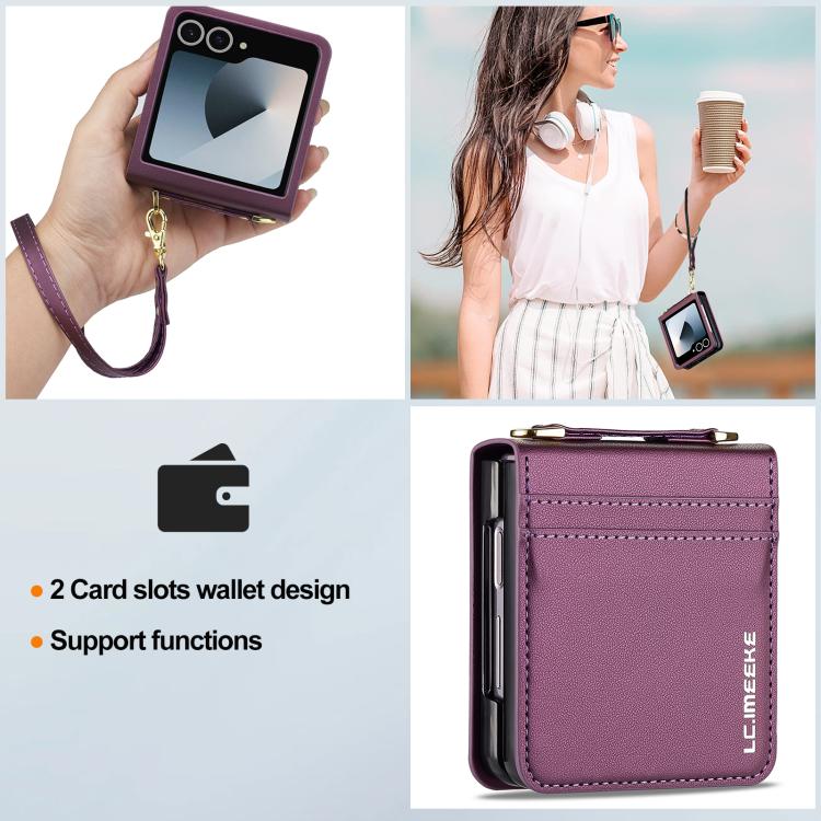 Funda de PU con textura fina esmerilada y cordón para Samsung Galaxy Z Flip7 5G LC.IMEEKE L1 Series (morado)