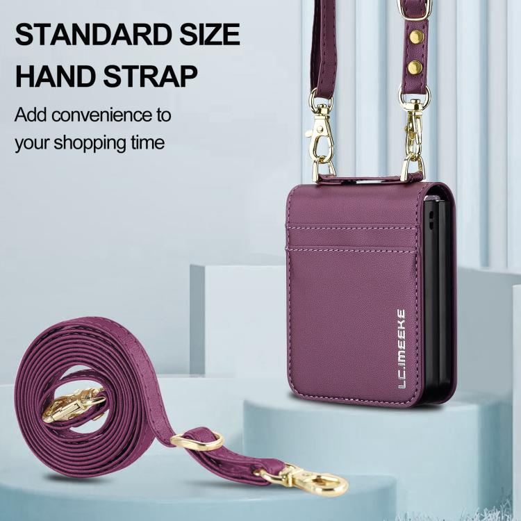 Funda de PU con textura fina esmerilada y cordón para Samsung Galaxy Z Flip7 5G LC.IMEEKE L1 Series (morado)