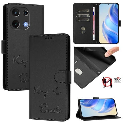 Funda de Cuero Rfid con Relieve Sonriente para Umidigi Note 100 (Negra)