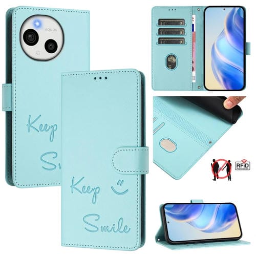 Funda de Cuero Rfid con Relieve Sonriente para Sharp Aquos Sense9 Plus (Verde Menta)