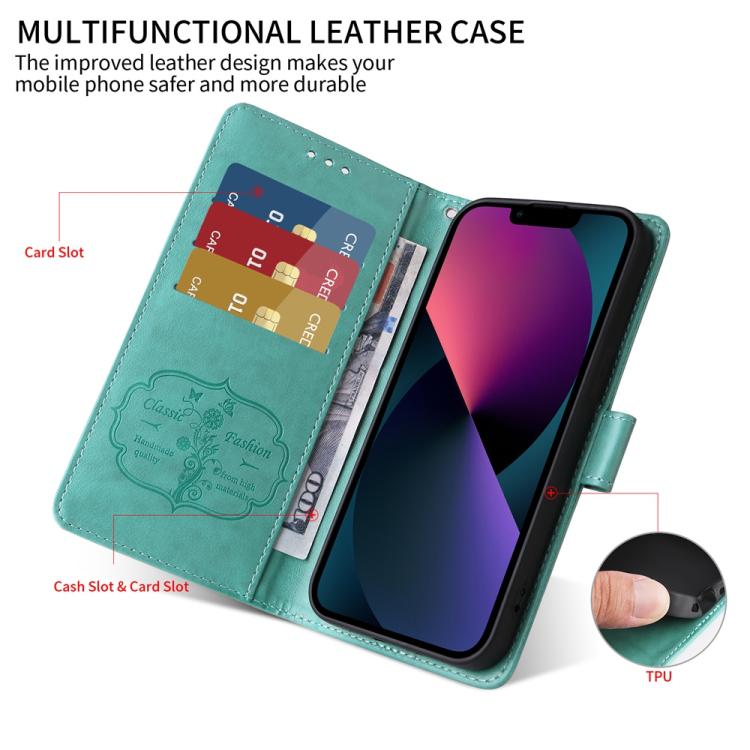 Funda de Cuero para OnePlus 13R/Ace 5/Ace 5 Pro con Diseño de Mariposas y Flores en Relieve (Verde)