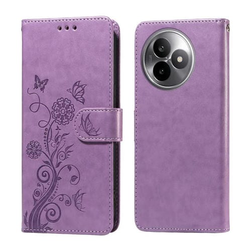 Funda de cuero con diseño de mariposas y flores en relieve para Redmi K80 Ultra (morado)