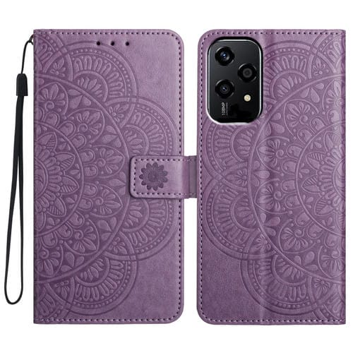 Funda de Cuero con Relieve Floral para Honor 200 Lite (Morado)