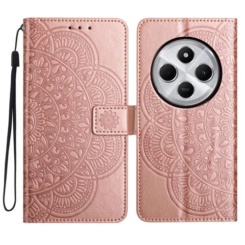 Funda de Cuero con Relieve Floral para Redmi A4 5G (Oro Rosa)