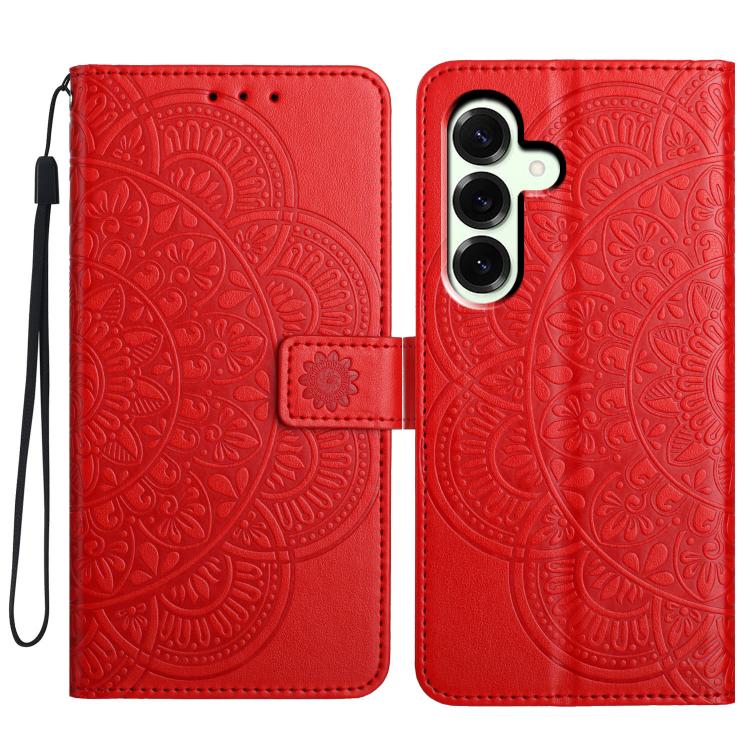 Funda de piel con relieve floral para Samsung Galaxy A17 5G (roja)