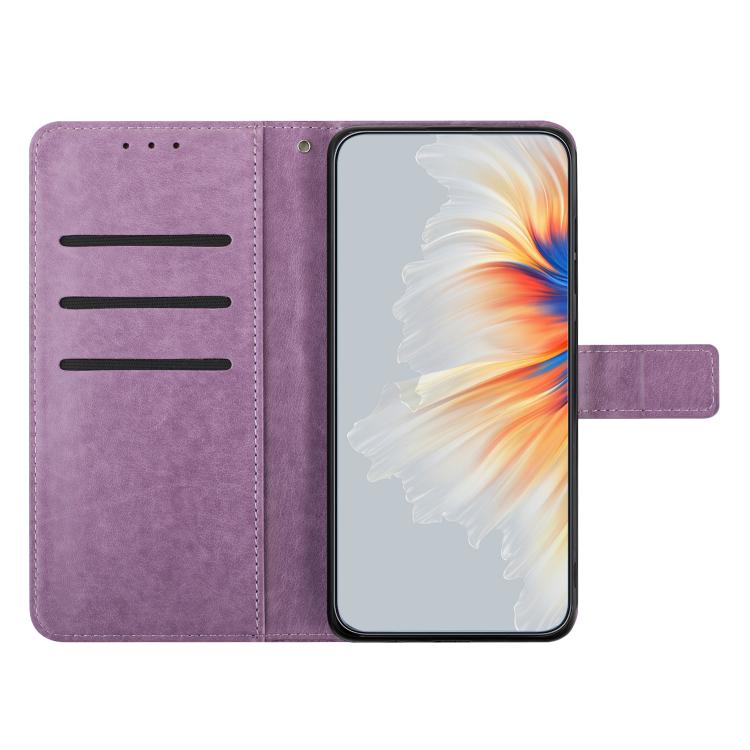 Funda de piel con relieve floral para Samsung Galaxy A17 5G (morada)