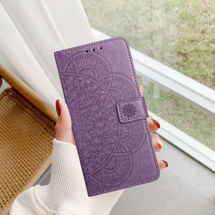 Funda de piel con relieve floral para Samsung Galaxy A17 5G (morada)
