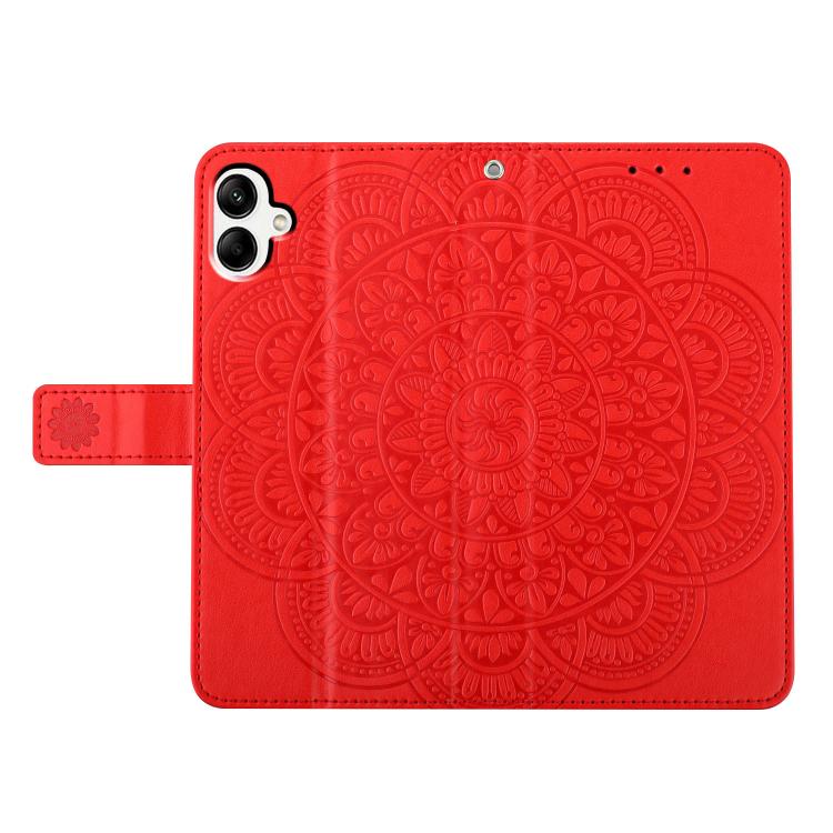 Funda de piel con relieve floral para Samsung Galaxy A07 5G (roja)