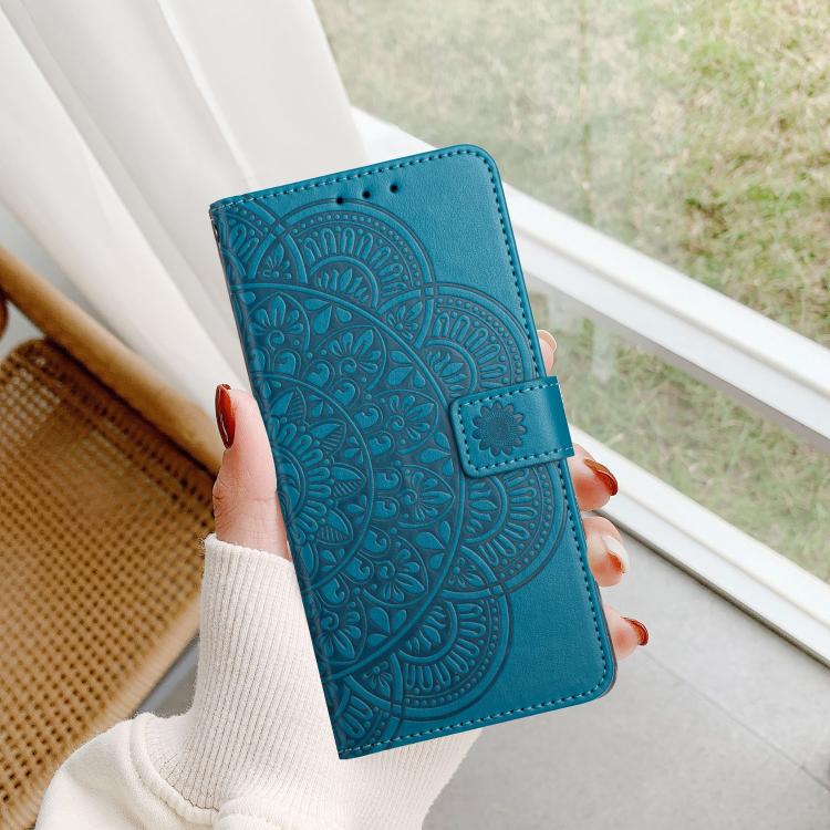 Funda de piel con relieve floral para Samsung Galaxy A07 5G (azul)