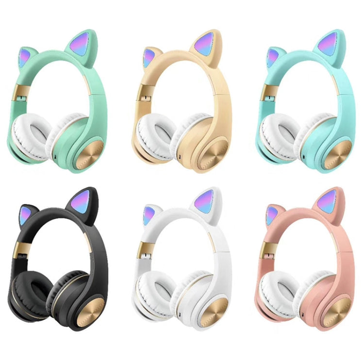Auriculares inalámbricos Bluetooth orejas de gato para juegos con luz (Dorado)