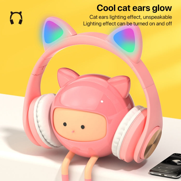 Auriculares inalámbricos Bluetooth orejas de gato para juegos con luz (Rosa)