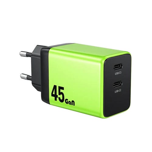 Cargador Rápido Wk Wp-U33 45 W con 2 Puertos USB-C Gan (Verde) Enchufe UE