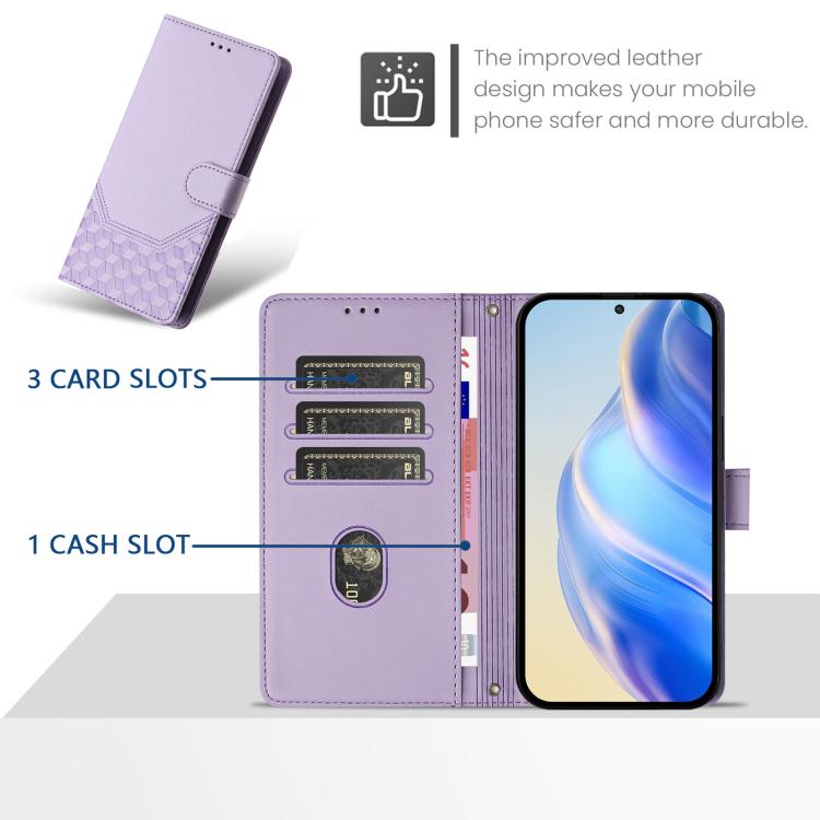 Funda de Cuero Rfid con Relieve en Panal para iPhone 16E (Morado Claro)