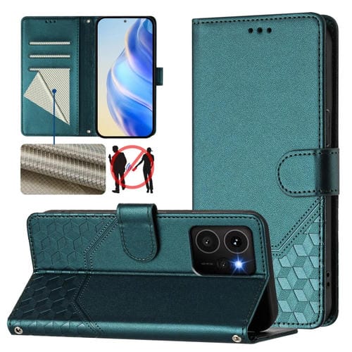 Funda de Cuero Rfid para Teléfono HMD Skyline con Relieve Panal de Abeja (Verde Pavo Real)