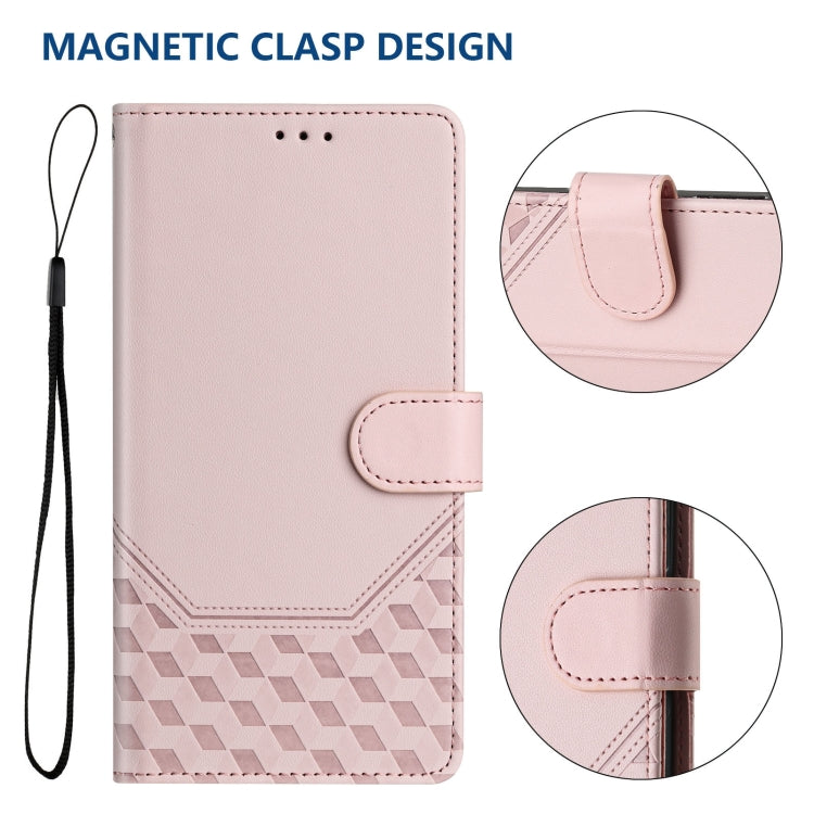 Funda de Cuero Rfid con Relieve en Panal para Oukitel C57S (Rosa)