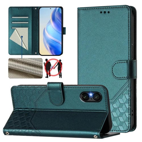 Funda de Cuero Rfid con Relieve en Panal para Sony Xperia 5 Vi (2024) (Verde Pavo Real)