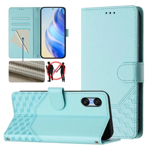 Funda de Cuero Rfid con Relieve en Panal para Sony Xperia 10 Vi (2024) (Verde Menta)