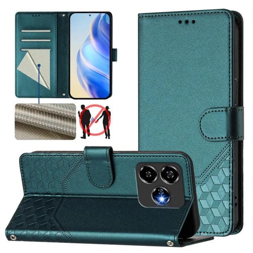 Funda Cuero Rfid ZTE Blade V60 Vita/V60 Diseño Panal Abeja (Verde Pavo Real)