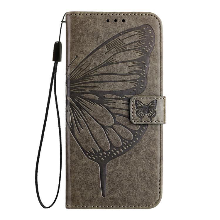 Funda de piel con diseño de mariposa en relieve para Samsung Galaxy M56 5G (gris)