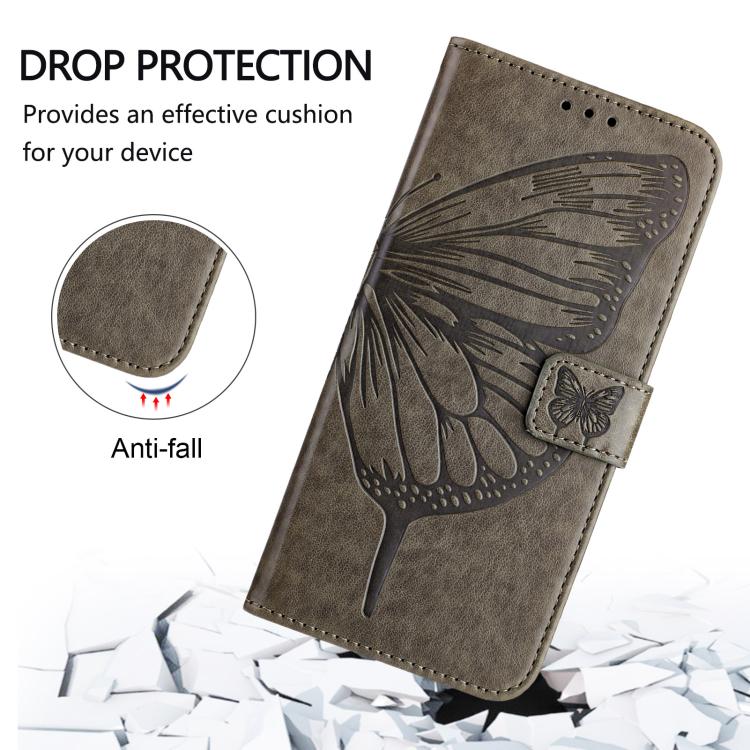 Funda de piel con diseño de mariposa en relieve para Samsung Galaxy M56 5G (gris)
