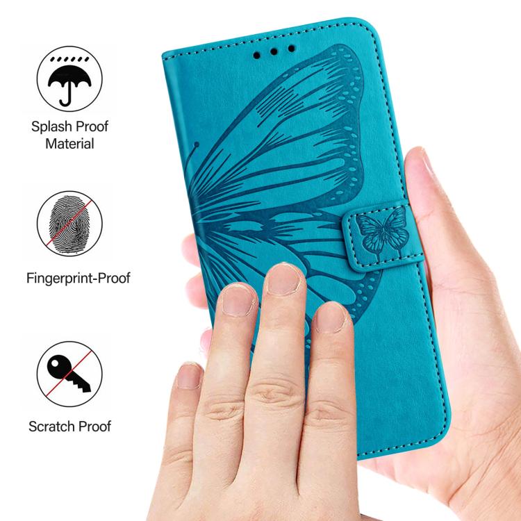 Funda de piel con diseño de mariposa en relieve para Samsung Galaxy M56 5G (azul)