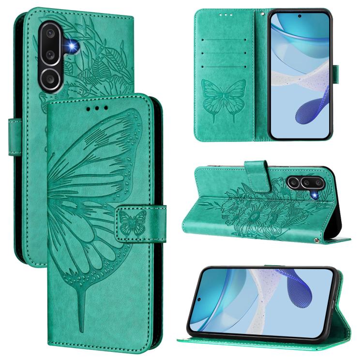 Funda de piel con diseño de mariposa en relieve para Samsung Galaxy M56 5G (verde)