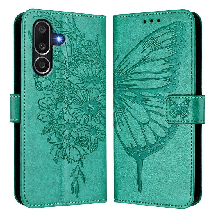 Funda de piel con diseño de mariposa en relieve para Samsung Galaxy M56 5G (verde)