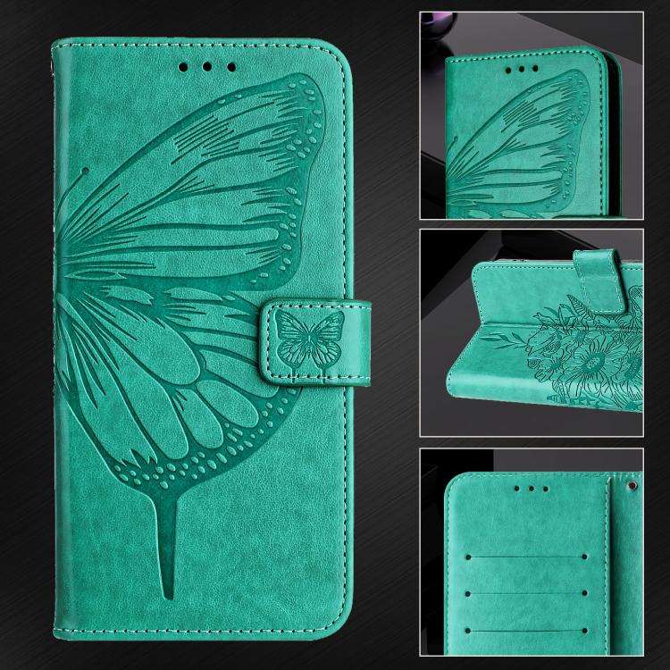 Funda de piel con diseño de mariposa en relieve para Samsung Galaxy M56 5G (verde)