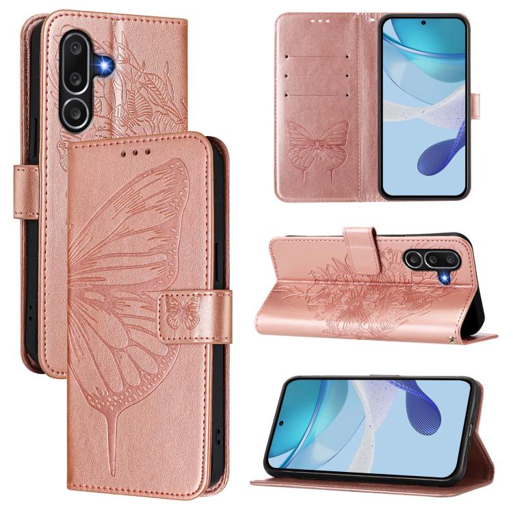 Funda de piel con diseño de mariposa en relieve para Samsung Galaxy M56 5G (oro rosa)