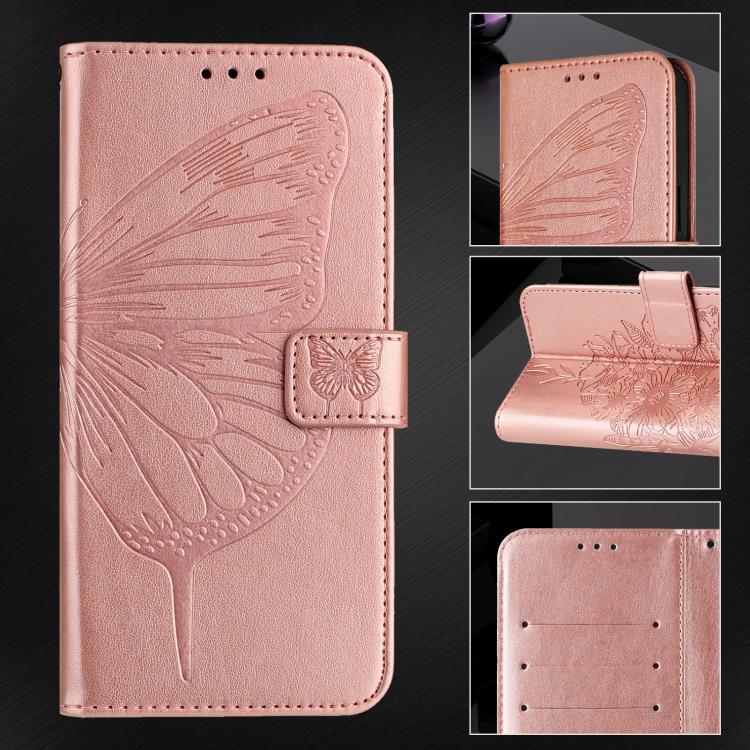 Funda de piel con diseño de mariposa en relieve para Samsung Galaxy M56 5G (oro rosa)