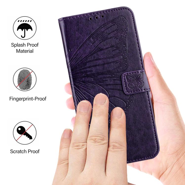 Funda de piel con diseño de mariposa en relieve para Samsung Galaxy M56 5G (morado oscuro)