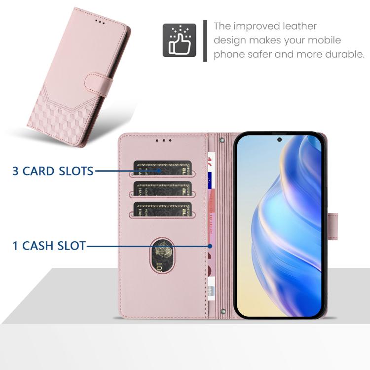 Funda de cuero con relieve de panal RFID para TCL 605/60 SE (rosa)