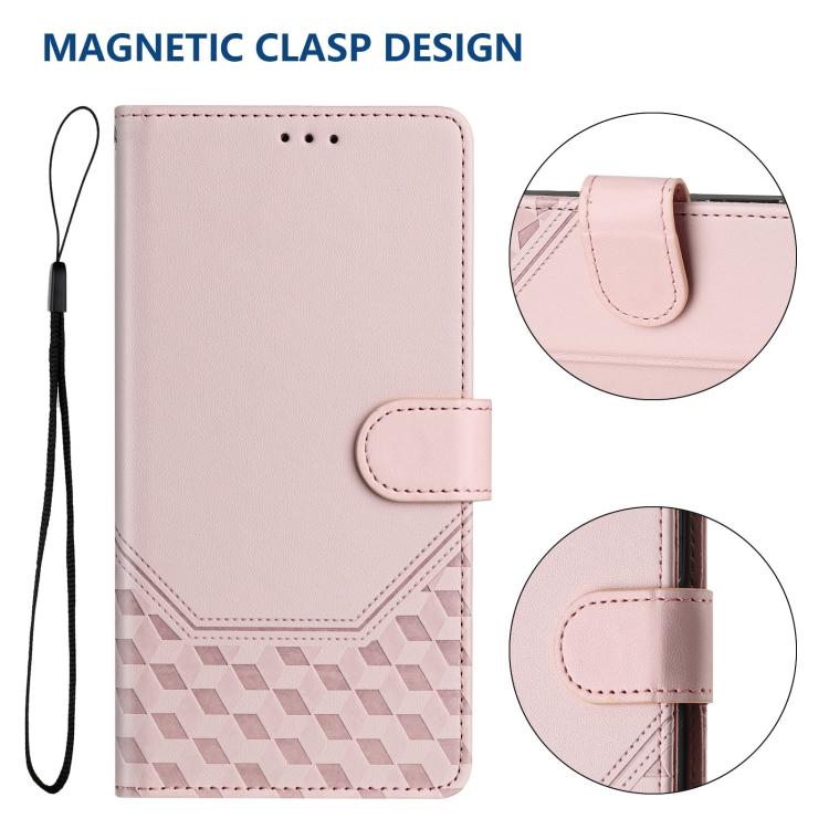 Funda de cuero con relieve de panal RFID para TCL 605/60 SE (rosa)