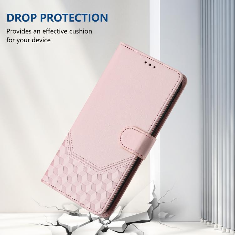 Funda de cuero con relieve de panal RFID para TCL 605/60 SE (rosa)