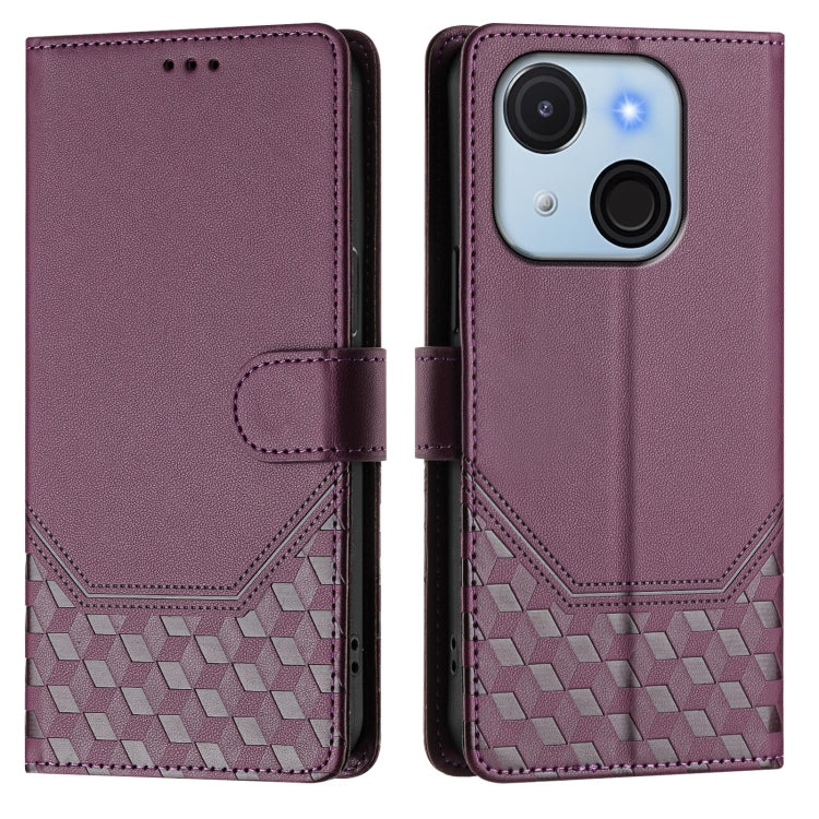 Funda de Cuero Rfid con Relieve en Panal para Teléfono Itel A50C (Violeta)