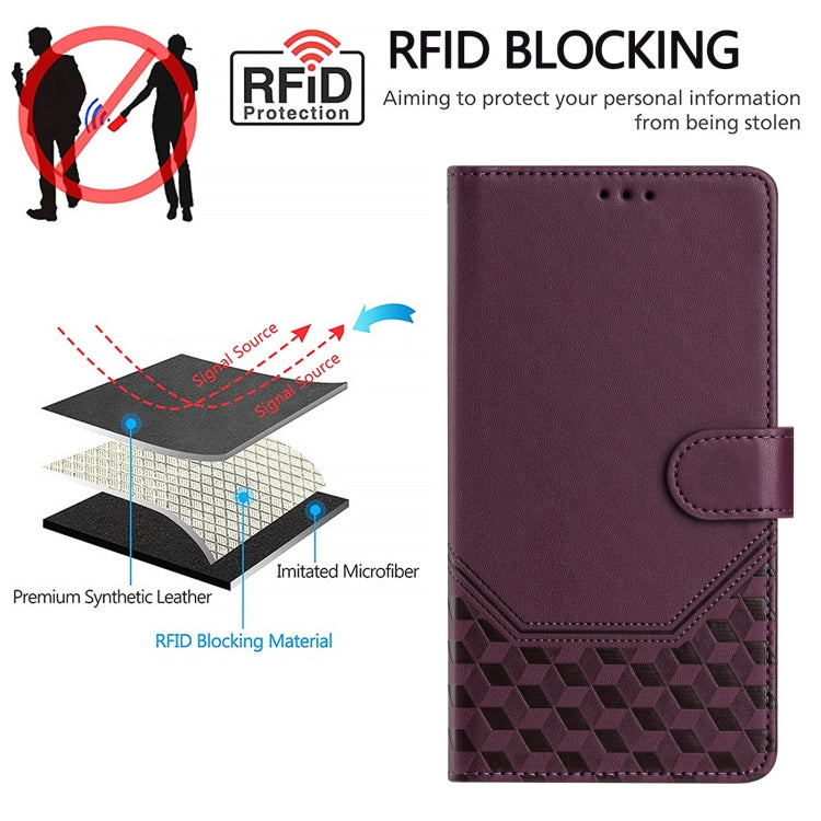 Funda de Cuero Rfid con Relieve en Panal para Teléfono Itel A50C (Violeta)