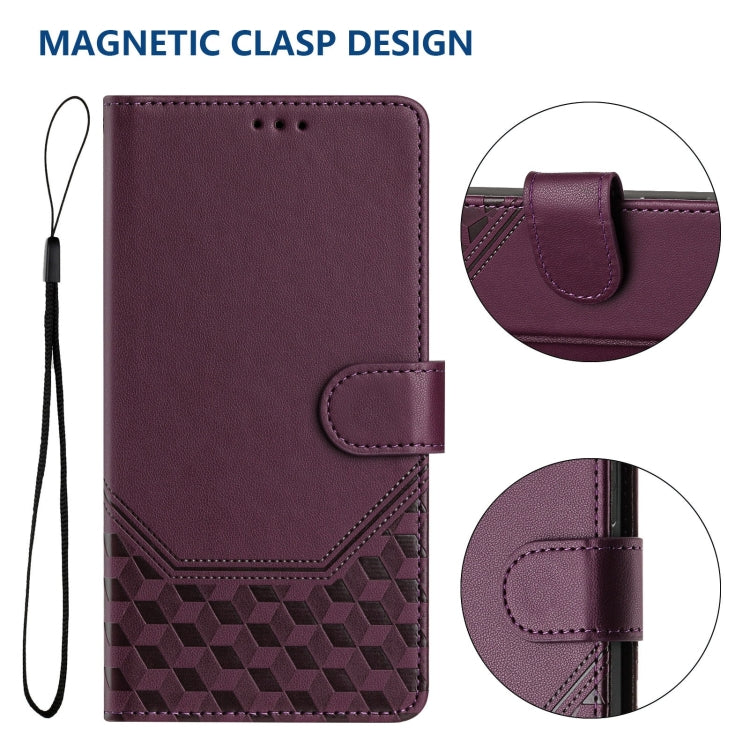 Funda de Cuero Rfid con Relieve en Panal para Teléfono Itel A50C (Violeta)