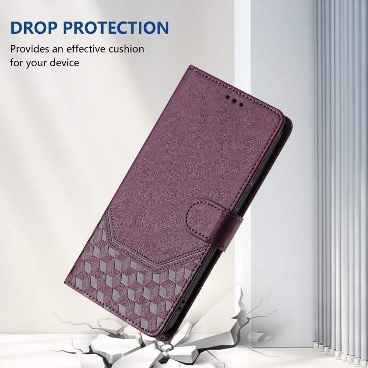 Funda de Cuero Rfid con Relieve en Panal para Teléfono Itel A50C (Violeta)
