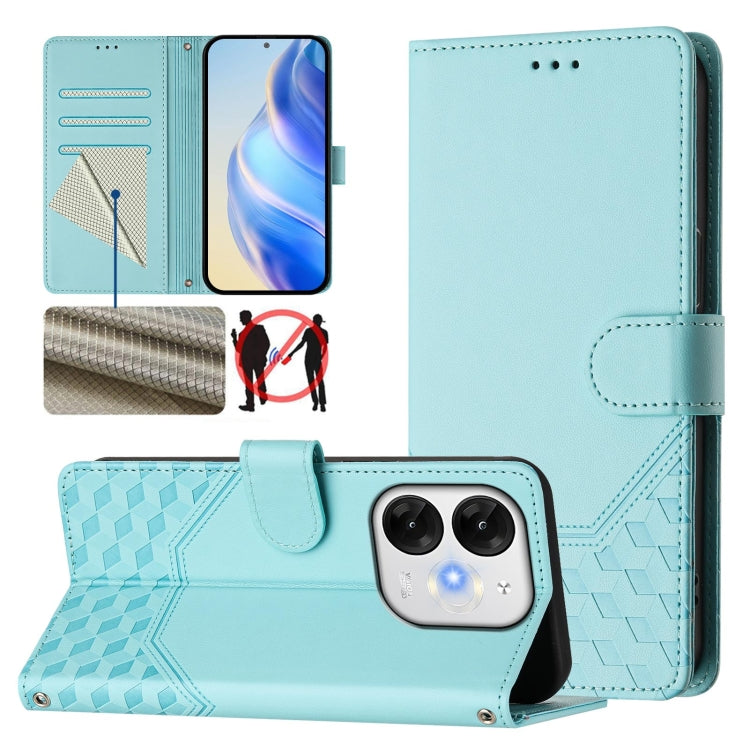 Funda de Cuero Rfid con Relieve en Panal para Teléfono Itel A80 4G (Verde Menta)