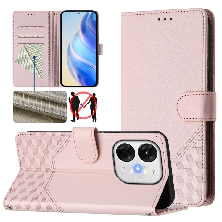 Funda Cuero Rfid con Relieve Panal para Teléfono Itel A80 4G (Rosa)