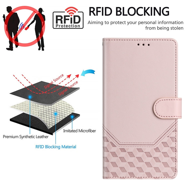 Funda Cuero Rfid con Relieve Panal para Teléfono Itel A80 4G (Rosa)