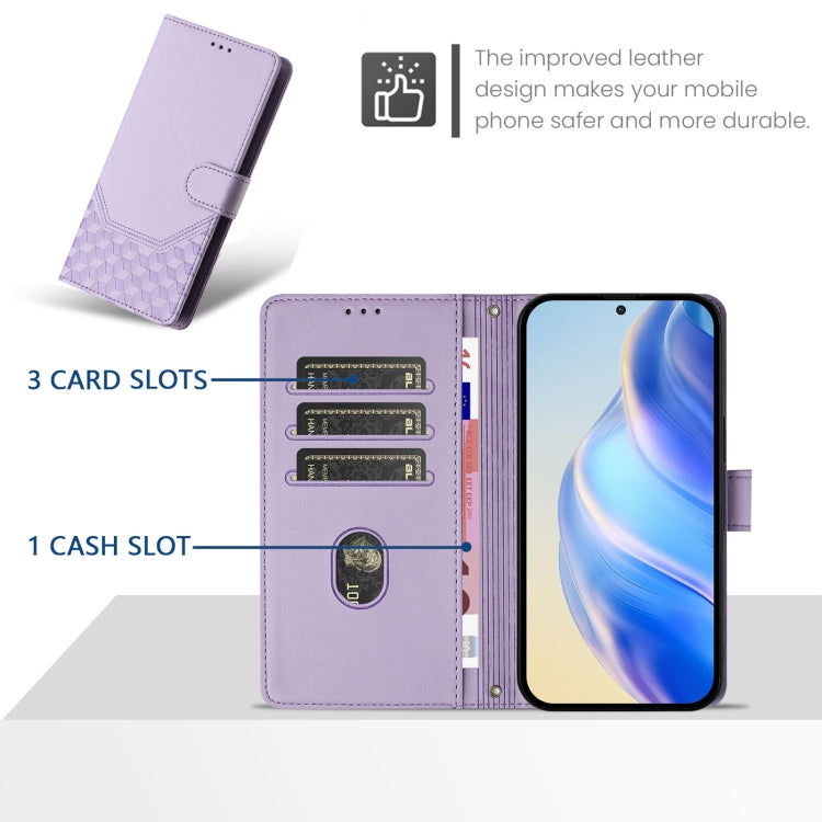 Funda de Cuero Rfid con Relieve en Panal para Teléfono Itel A80 4G (Morado Claro)