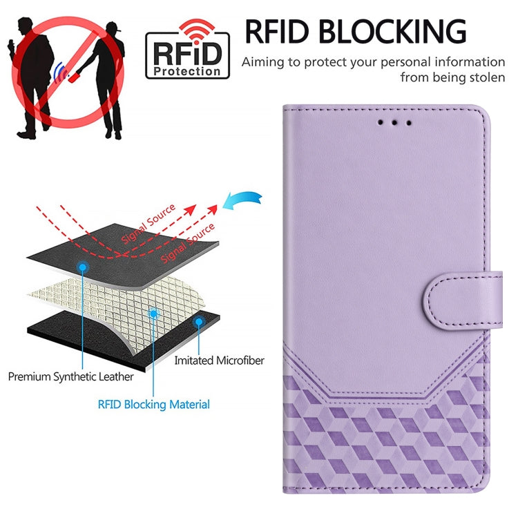 Funda de Cuero Rfid con Relieve en Panal para Teléfono Itel A80 4G (Morado Claro)